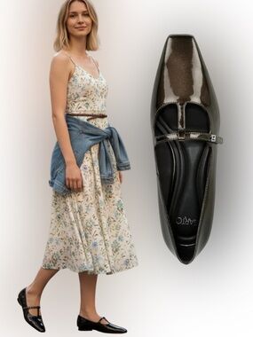 Franco Sarto Carmela Gunmetal Grey Patent Leather Mary Jane Flats